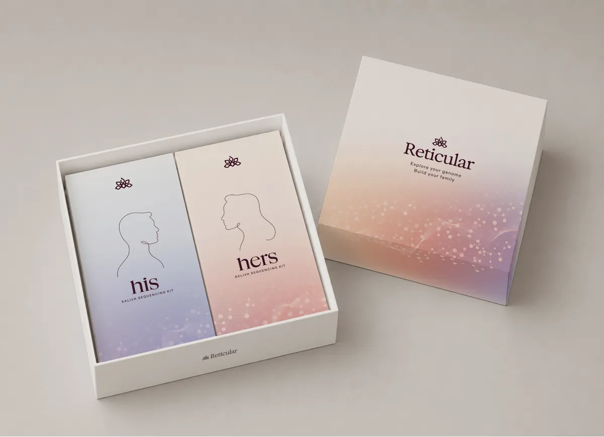 Reticular at-home saliva sequencing kits for both partners.